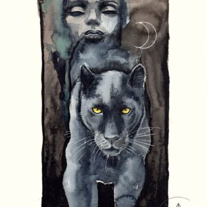 Une aquarelle de La Panthère noire Animal totem aux yeux jaunes.